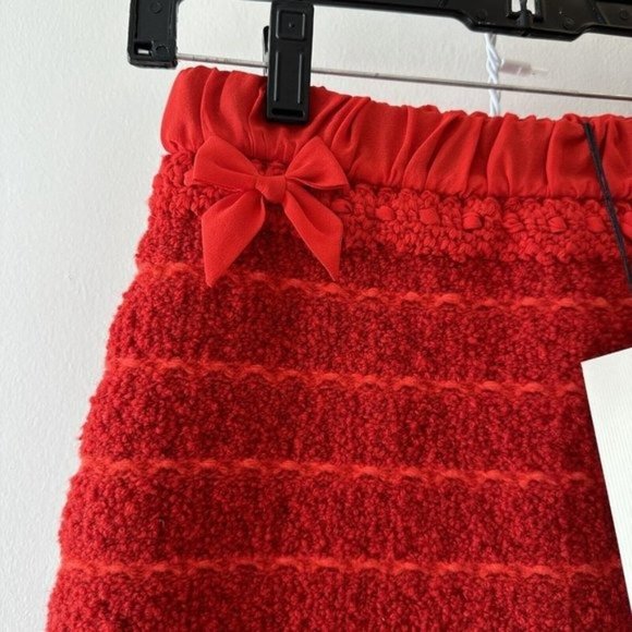 NWT Gucci $2200 Red Midi Boucle Knee Length Skirt Size XS - 2 US Bows Wool - Picture 4 of 9